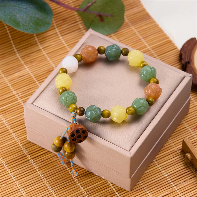 Tibetan Buddha Bodhi Lotus Beaded Bracelet Wooden Beads Buddha Prayer Bracelets for Men Women Yoga Relieve Anxiety Charm Jewelry