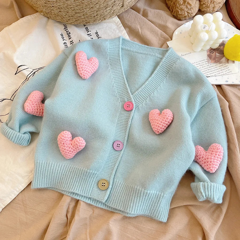Children's Sweaters Love Decorated Girl's Knitted Cardigan Girls Winter Clothes Sweater Korean Style Toddler Girl Winter Clothes