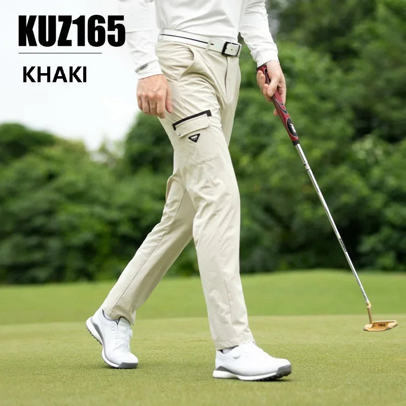 PGM Men Elastic Golf Cargo Pants Male Big Pocket Straight Pants Men Outdoor Mid-Waist Trousers Casual Golf Sweatpants 2XS-3XL
