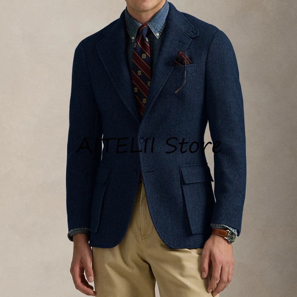 Versatile New Jackets Man Winter Men's Herringbone Jacket Male Winter Coat Lapel Casual Mens Coats Men's Autumn Clothes Mantel