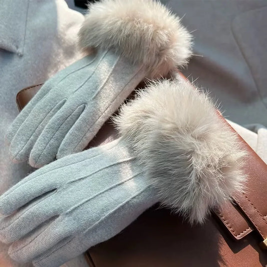 Winter Outdoor New Women's Plush Thick Gloves, Warm Gloves, Cold Resistant Touch Screen Five Finger Riding Gloves
