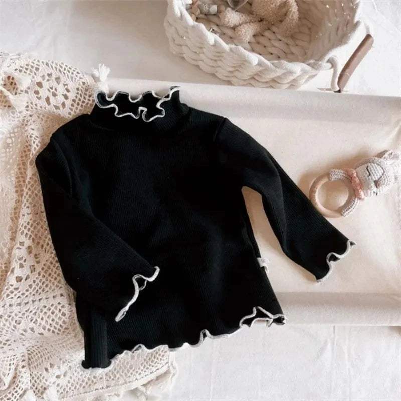 Baby Girls Sweater Fall Winter Kids Warm Top Sweater Children Solid Half High Collar Bottom Shirt 0-10 Year Cute Casual Clothing