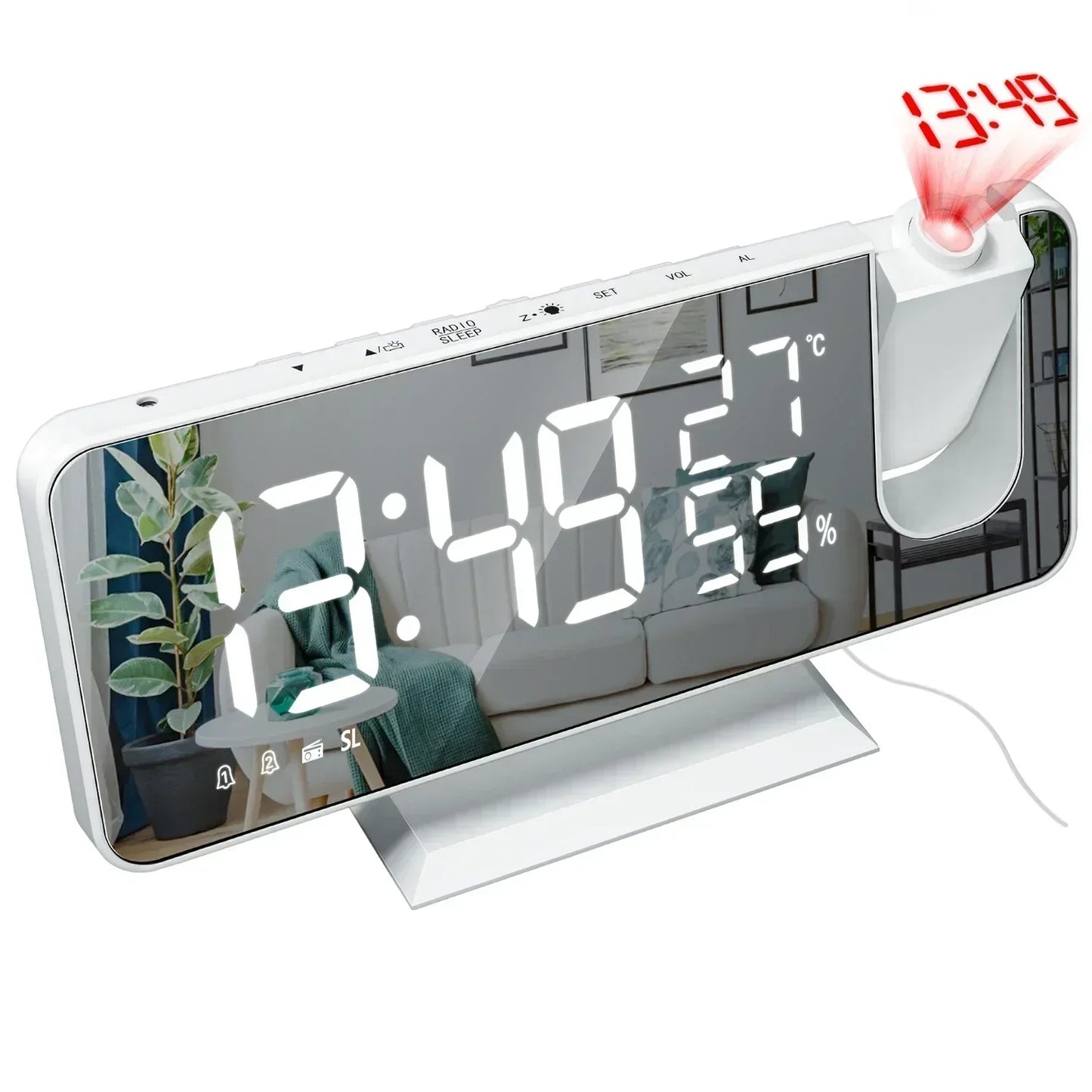Radio LED Digital Smart Alarm Clock Watch Table Electronic Desktop Clocks USB Wake Up Clock with 180° Time Projector Snooze