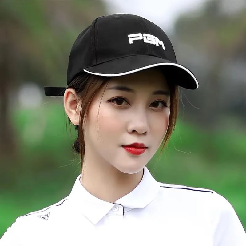 PGM Golf Caps Adjustable Hats Outdoor Sport Cycling Hiking Cap for Men Women Windproof Travel Cotton Cap Black White Hat MZ018