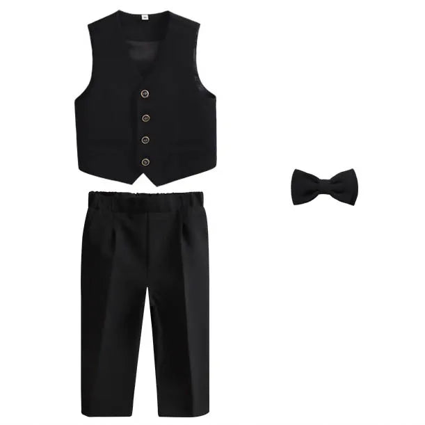Kid Boys Formal Pink Suit Boy Child Wedding Suit Elegant 2-14Y Boys Suits Outfits Set Gentlemen Kid Jacket Vest Pant Bowtie Suit