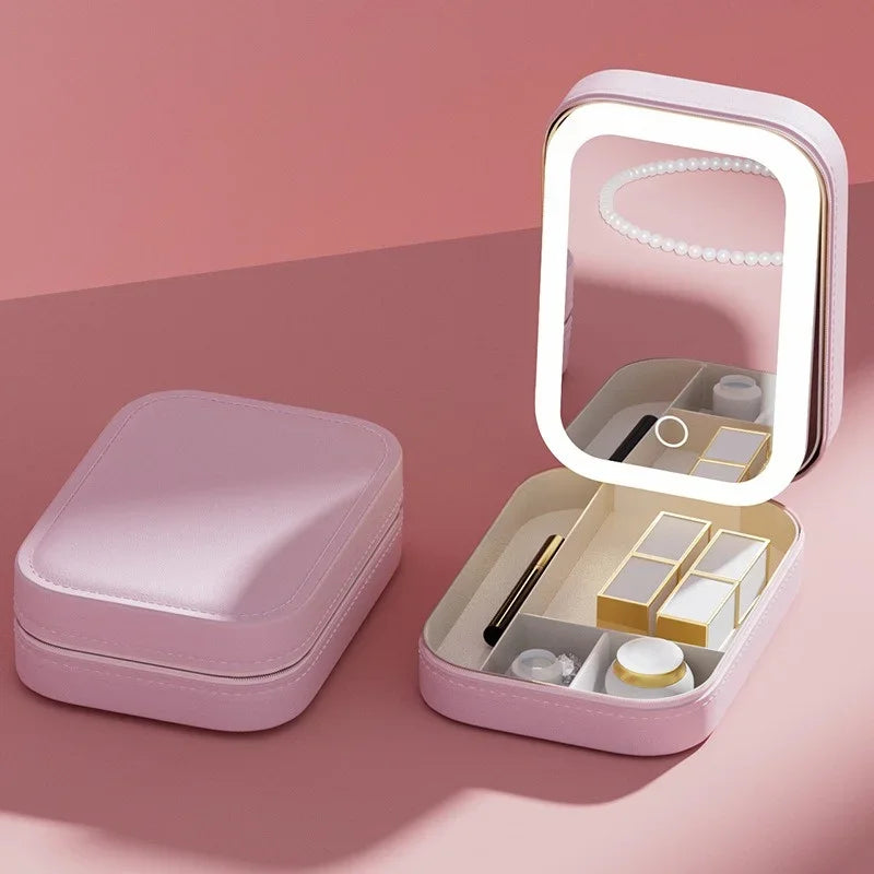 Smart LED Cosmetic Case with Mirror Travel Makeup Bag Small Cute Female Beautician Skincare Product Makeup Case for Women