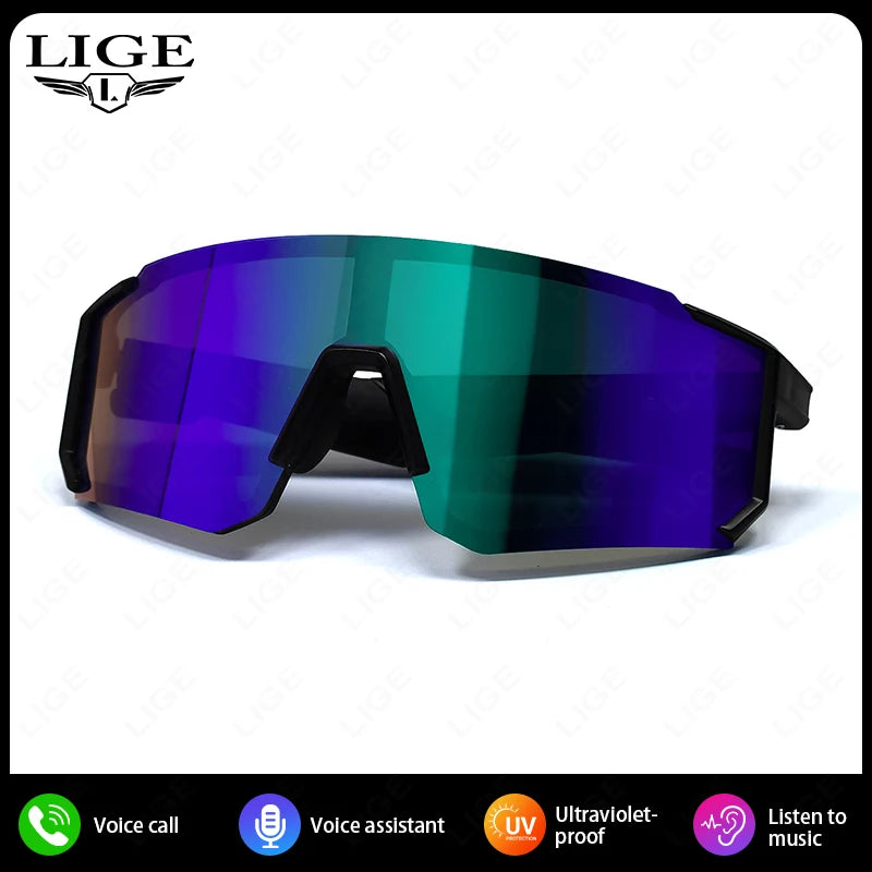 LIGE New Smart Cycling Glasses Men AI Voice Assistant Smart Sunglasses Outdoor Sport Bluetooth Call Music Smart Glasses Women
