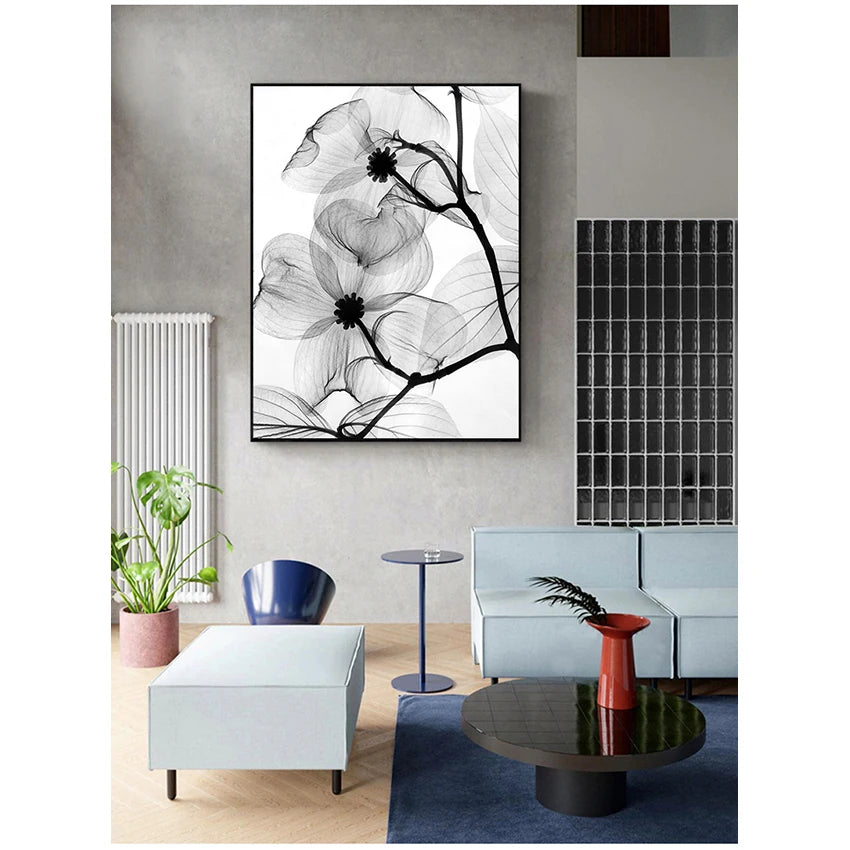 Wall Art Painting Decorative Picture Home Decor Nordic Black White Plant Abstract Flower Canvas Posters Canvas Prints Minimalist