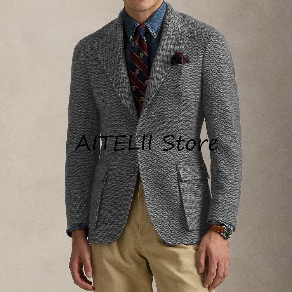 Versatile New Jackets Man Winter Men's Herringbone Jacket Male Winter Coat Lapel Casual Mens Coats Men's Autumn Clothes Mantel