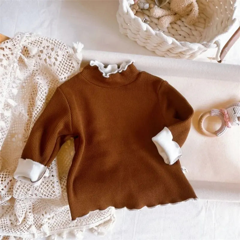 Baby Girls Sweater Fall Winter Kids Warm Top Sweater Children Solid Half High Collar Bottom Shirt 0-10 Year Cute Casual Clothing