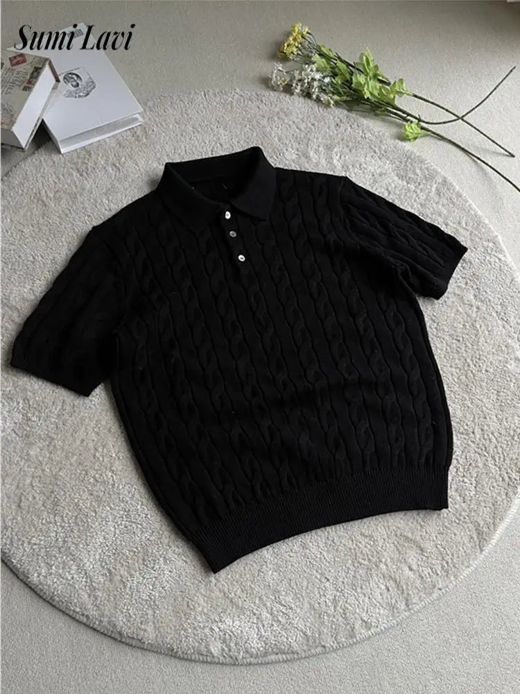 Fashionable Slim Fit Mens Knitted Polo Shirts Summer Casual Twist Jacquard Knit Tops Men Trendy Button Polo Neck Knitting Shirt