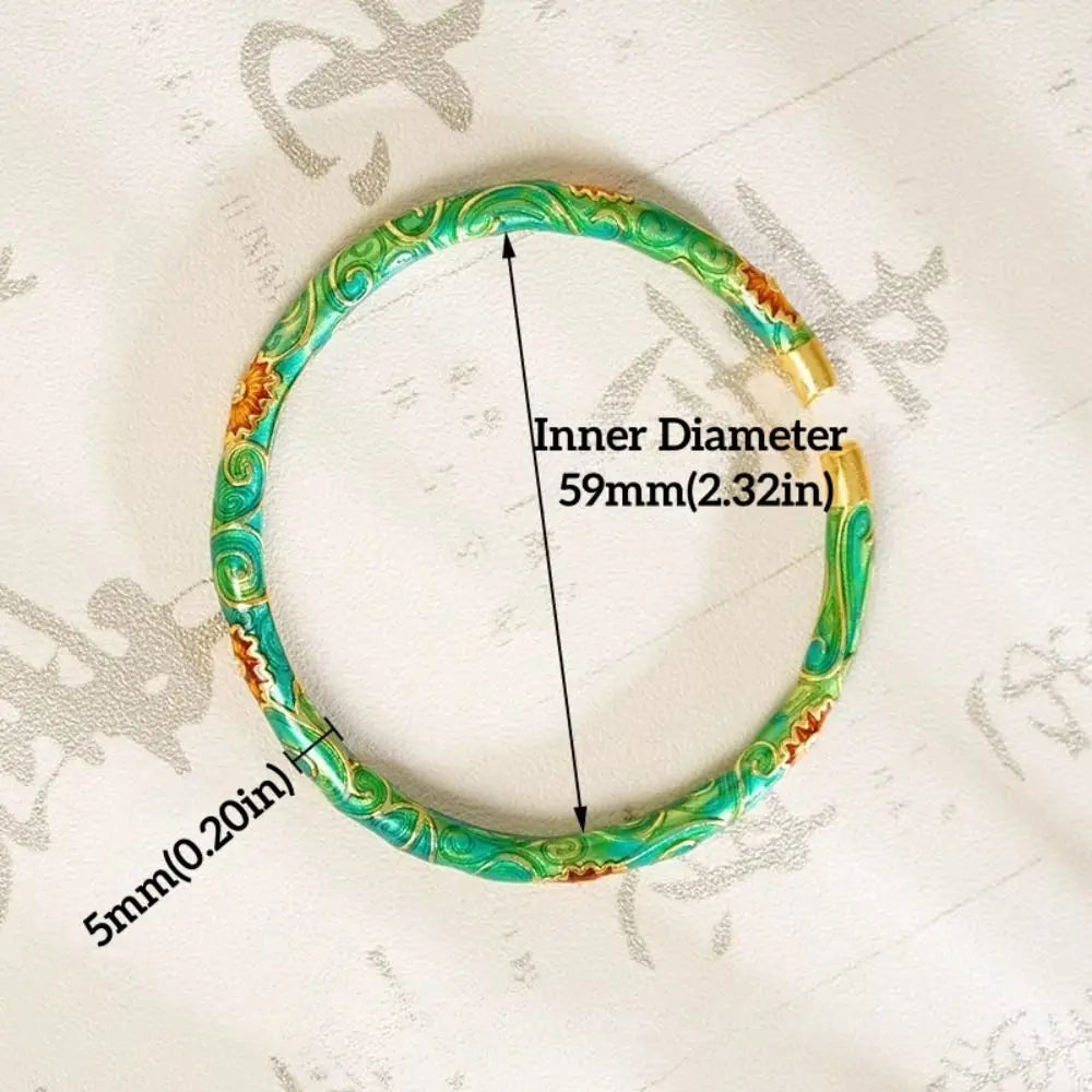 Exquisite Women's Enamel Braclet Open Ring Ethnic Style Chinese Cloisonne Bracelet Hand Jewelry Vintage Filigree Flower Bangle