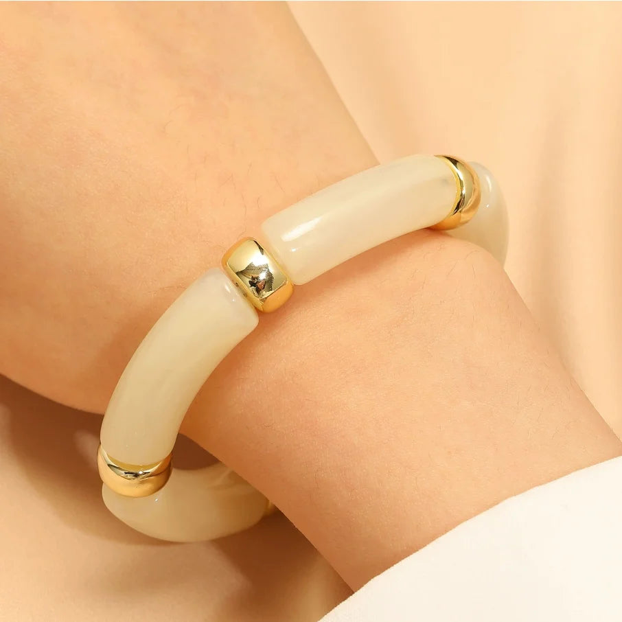 Bohemian Acrylic Bracelets for Women Girls Fashion Party Jewelry Gift Colorful Column Elastic Rope Adjustable Simple Bracelets