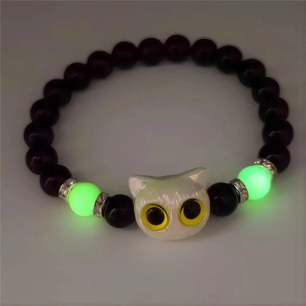 Matching Bracelets Couples Women Men Luminous Cute Cat Friendship Bracelete Black White Cat Head Bangles Glow In The Dark Gift
