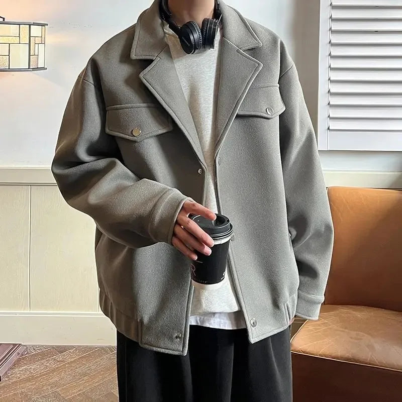 Fashionable Jacket Men's Autumn and Winter Thick Wool Trench Coat American Bomber Jacket Casual Loose Top