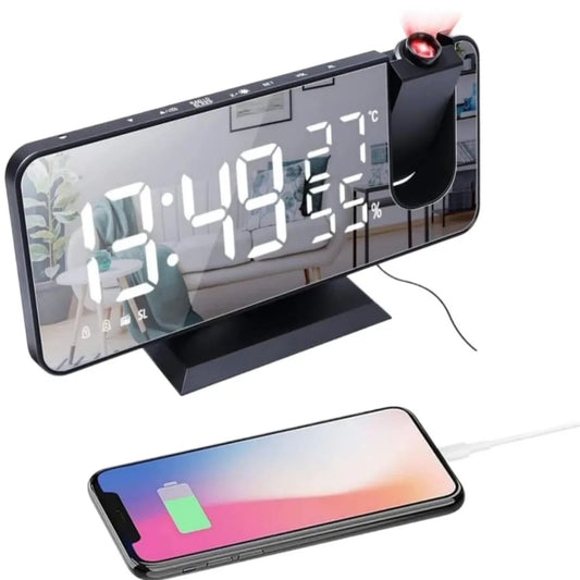 Radio LED Digital Smart Alarm Clock Watch Table Electronic Desktop Clocks USB Wake Up Clock with 180° Time Projector Snooze