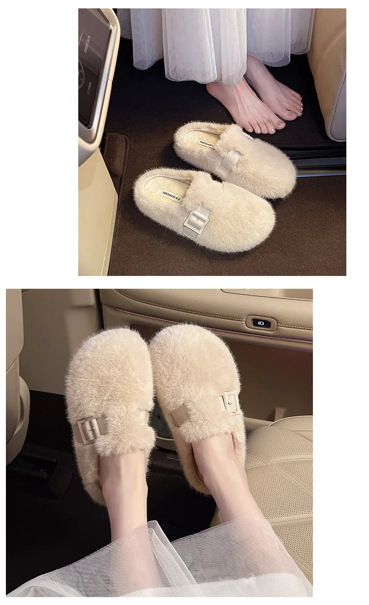 Women's Slippers, Winter Comfortable Plush Warm Casual Slippers Outdoor Fashionable Plush Women's Shoes Pantuflas Mujer