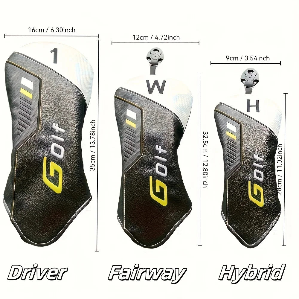 Golf Club Head Covers Set – PU Headcovers for Golf Woods with Weighted Embroidery – Durable Water-Resistant Club Protectors