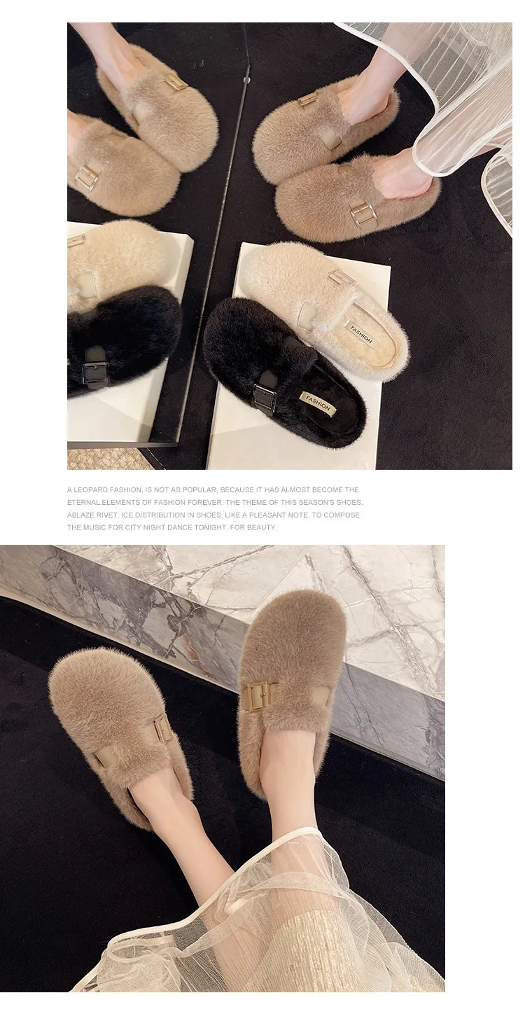 Women's Slippers, Winter Comfortable Plush Warm Casual Slippers Outdoor Fashionable Plush Women's Shoes Pantuflas Mujer