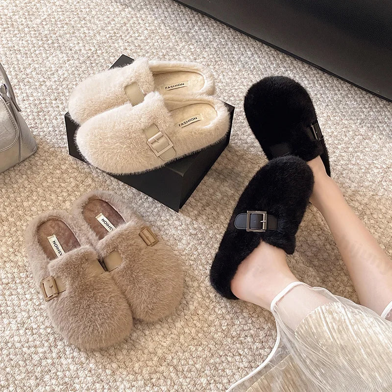 Women's Slippers, Winter Comfortable Plush Warm Casual Slippers Outdoor Fashionable Plush Women's Shoes Pantuflas Mujer