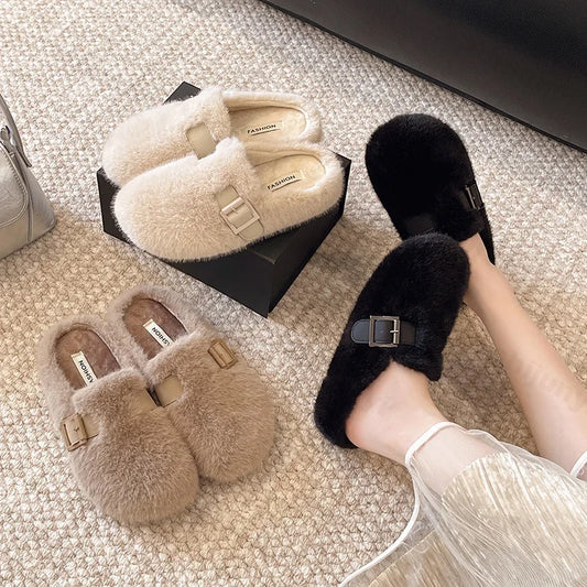 Women's Slippers, Winter Comfortable Plush Warm Casual Slippers Outdoor Fashionable Plush Women's Shoes Pantuflas Mujer