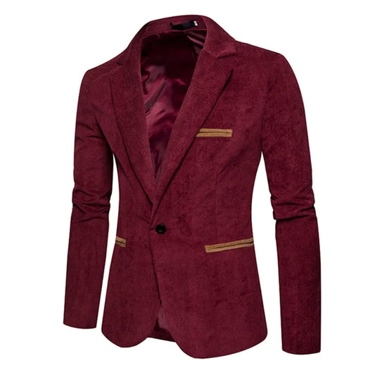 Men's Casual Suit Jacket Fashion Solid Color High Quality Corduroy Button Pocket Lapel Jacket Business Party Leisure Suit