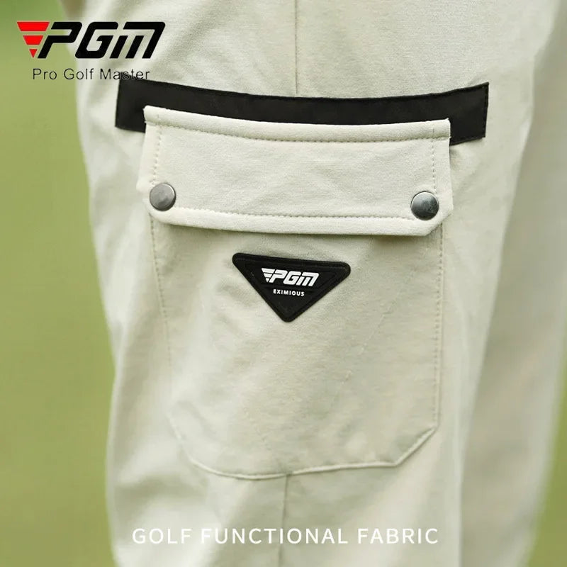 PGM Men Elastic Golf Cargo Pants Male Big Pocket Straight Pants Men Outdoor Mid-Waist Trousers Casual Golf Sweatpants 2XS-3XL