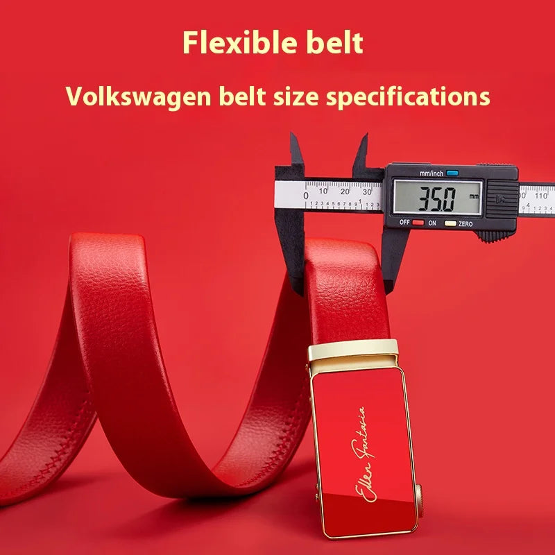 Unisex belt red leather belt automatic buckle adjustable belt in Europe and the United States personality trend pants belt