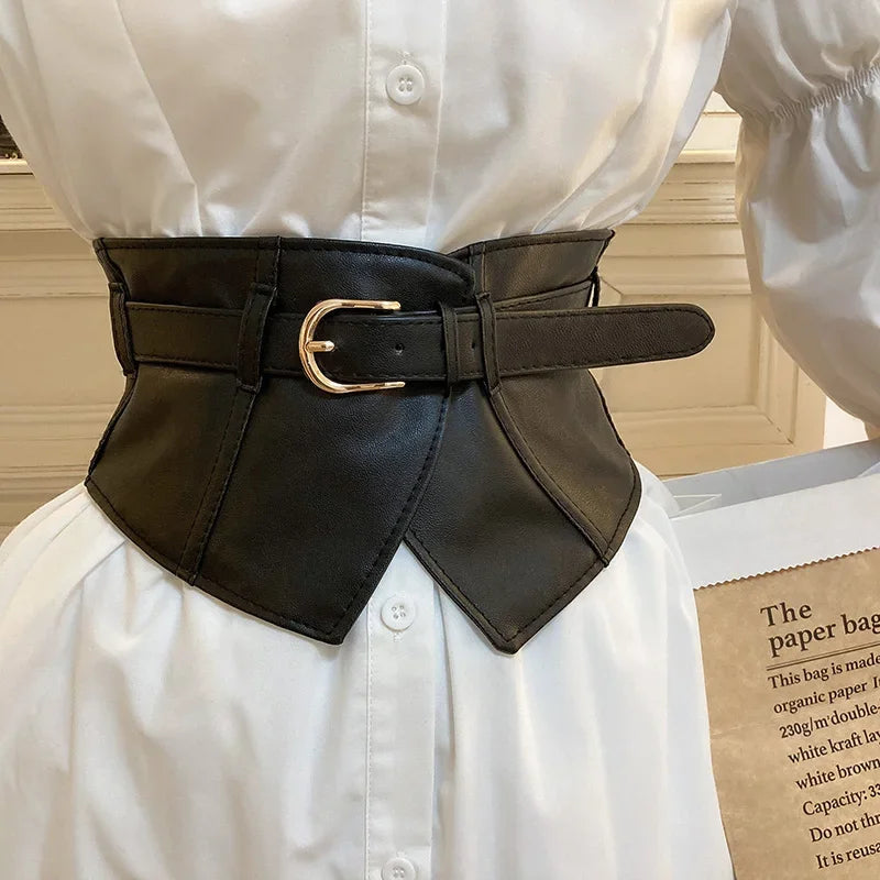 Belt for Women's Fashion with Dress and Coat Design Elastic Waistband Black Versatile Wide Belt Designer Belt