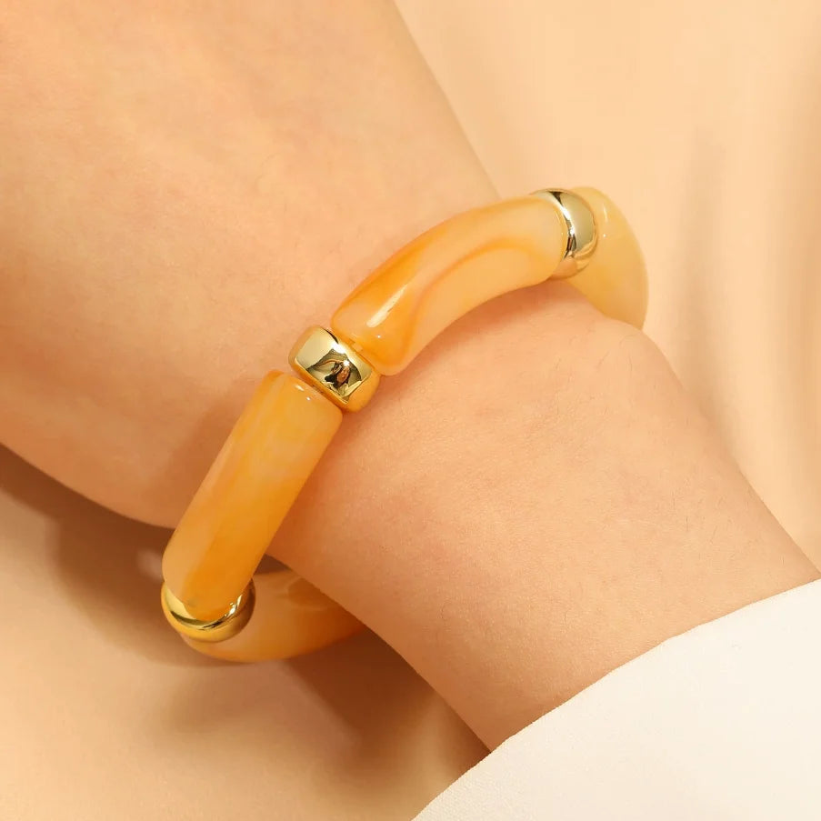 Bohemian Acrylic Bracelets for Women Girls Fashion Party Jewelry Gift Colorful Column Elastic Rope Adjustable Simple Bracelets