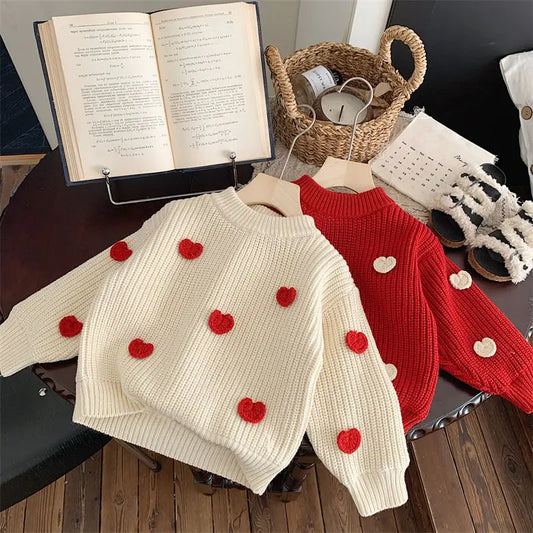Sweaters for Boys Girls Winter Warm Kids Sweater Red Cartoon Love Knitted Top Christmas Outfit Girls Boys Casual Simple Fashion