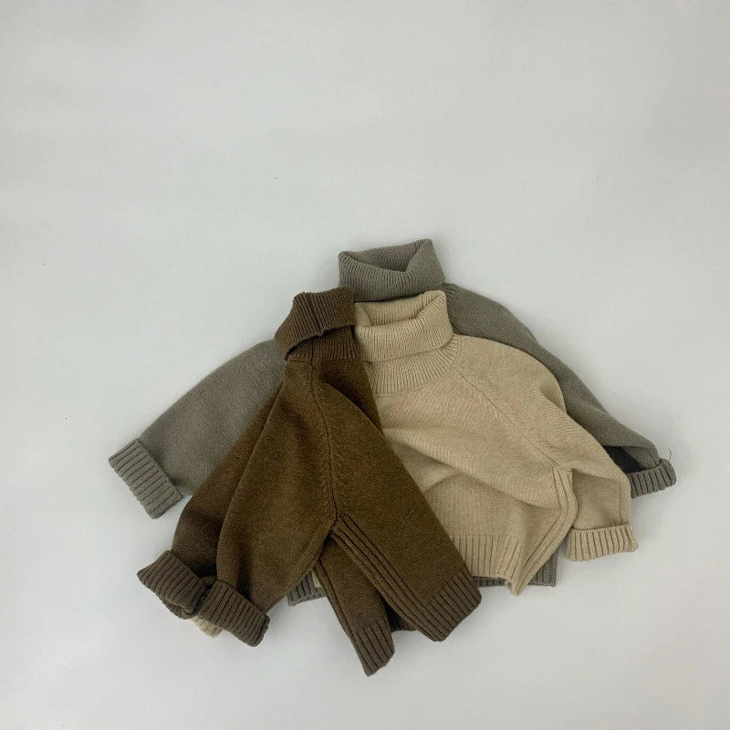 Kids Sweaters Boys Knit Pullover Solid Girls Turtleneck Sweater Knit Outwear
