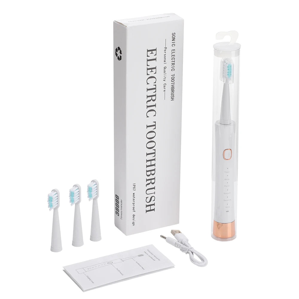 Sonic Electric Toothbrush for Adults Smart Timer  eeth Whitening USB Rechargeable IPX7 Waterproof Replacement Heads
