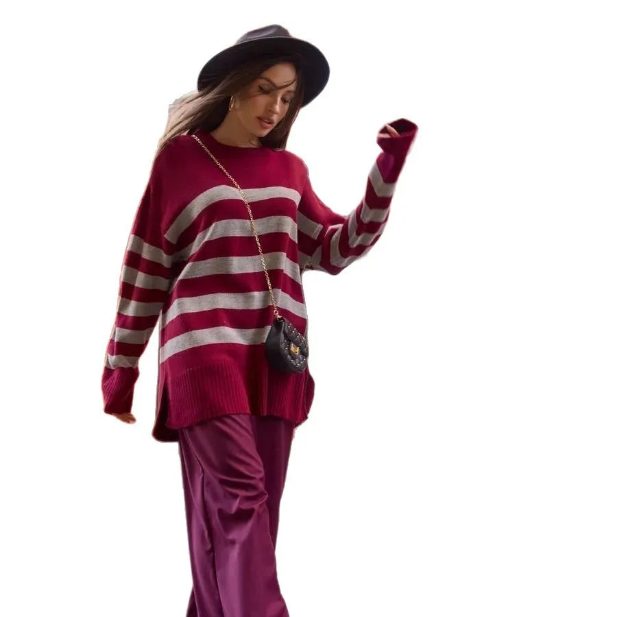 Women's Striped Hoodie Sweater - Casual Style