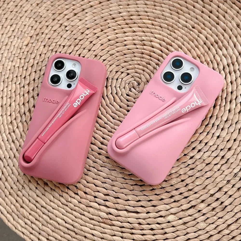 INS Hot Portable Lipstick Holder Silicone Case for iPhone 15 Pro Max 14 13  Phone  With Box Lip Gloss Cover