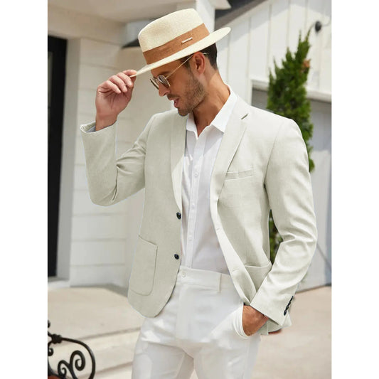 New men's suits spring and autumn casual fashion tops solid color large pockets slim fit comfortable two-button suits