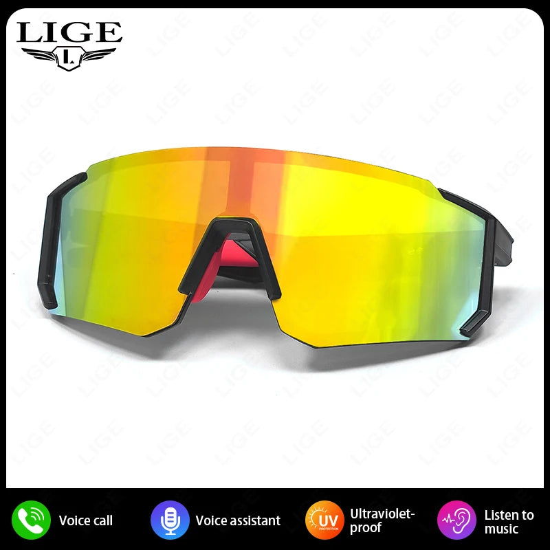 LIGE New Smart Cycling Glasses Men AI Voice Assistant Smart Sunglasses Outdoor Sport Bluetooth Call Music Smart Glasses Women