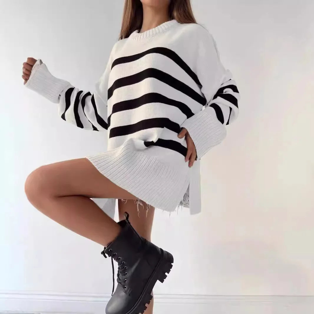 Women's Striped Hoodie Sweater - Casual Style
