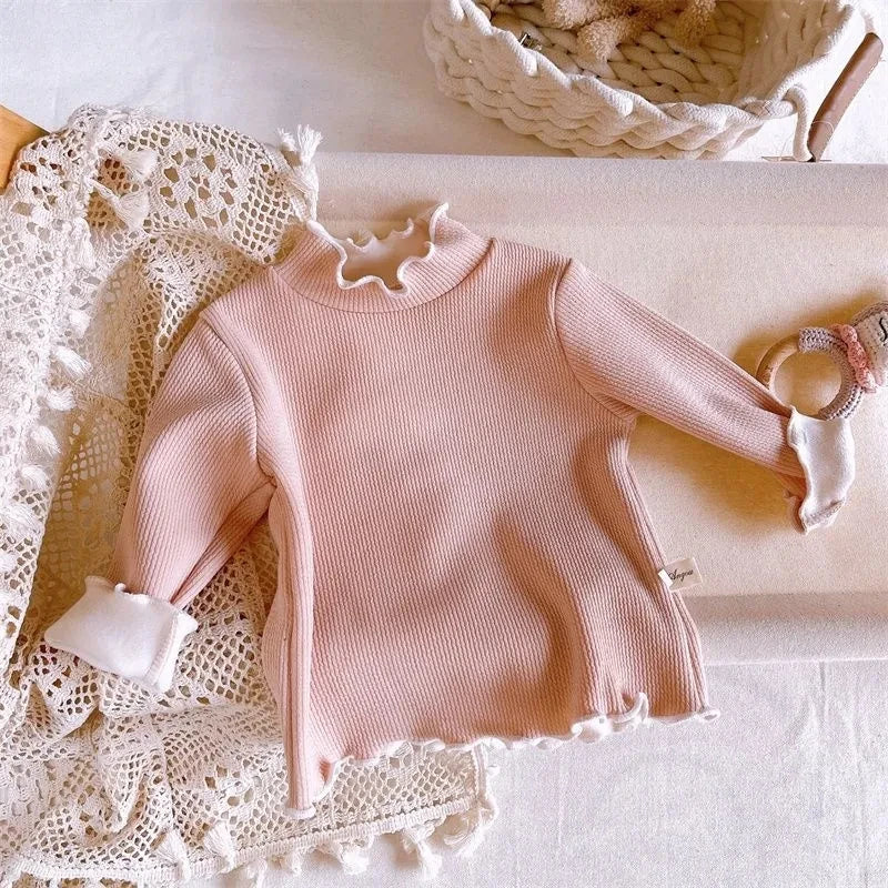 Baby Girls Sweater Fall Winter Kids Warm Top Sweater Children Solid Half High Collar Bottom Shirt 0-10 Year Cute Casual Clothing