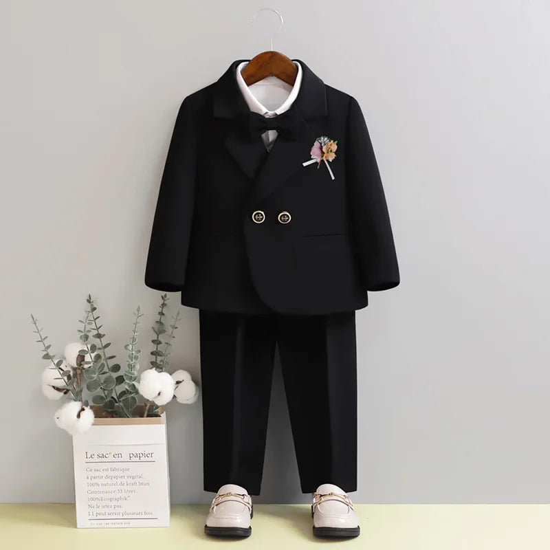 Kid Boys Formal Pink Suit Boy Child Wedding Suit Elegant 2-14Y Boys Suits Outfits Set Gentlemen Kid Jacket Vest Pant Bowtie Suit