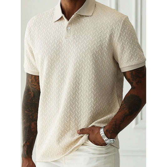 Men's Heavyweight Polo Shirt Spring Summer Short-sleeved Jacquard T-shirt Turn-down Collar Casual Fashion Button Male Clothing