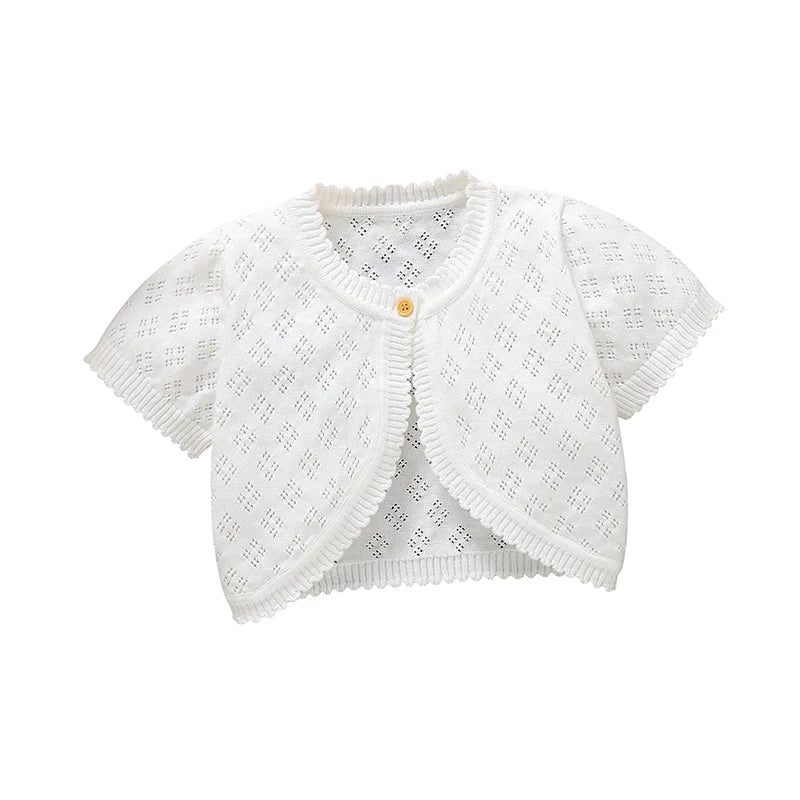 Baby Girl Sweaters Knit Infant Kid Cardigan Short Sleeve Summer Newborn Children Clothes Fashion Hollow Out White Tops Outerwear
