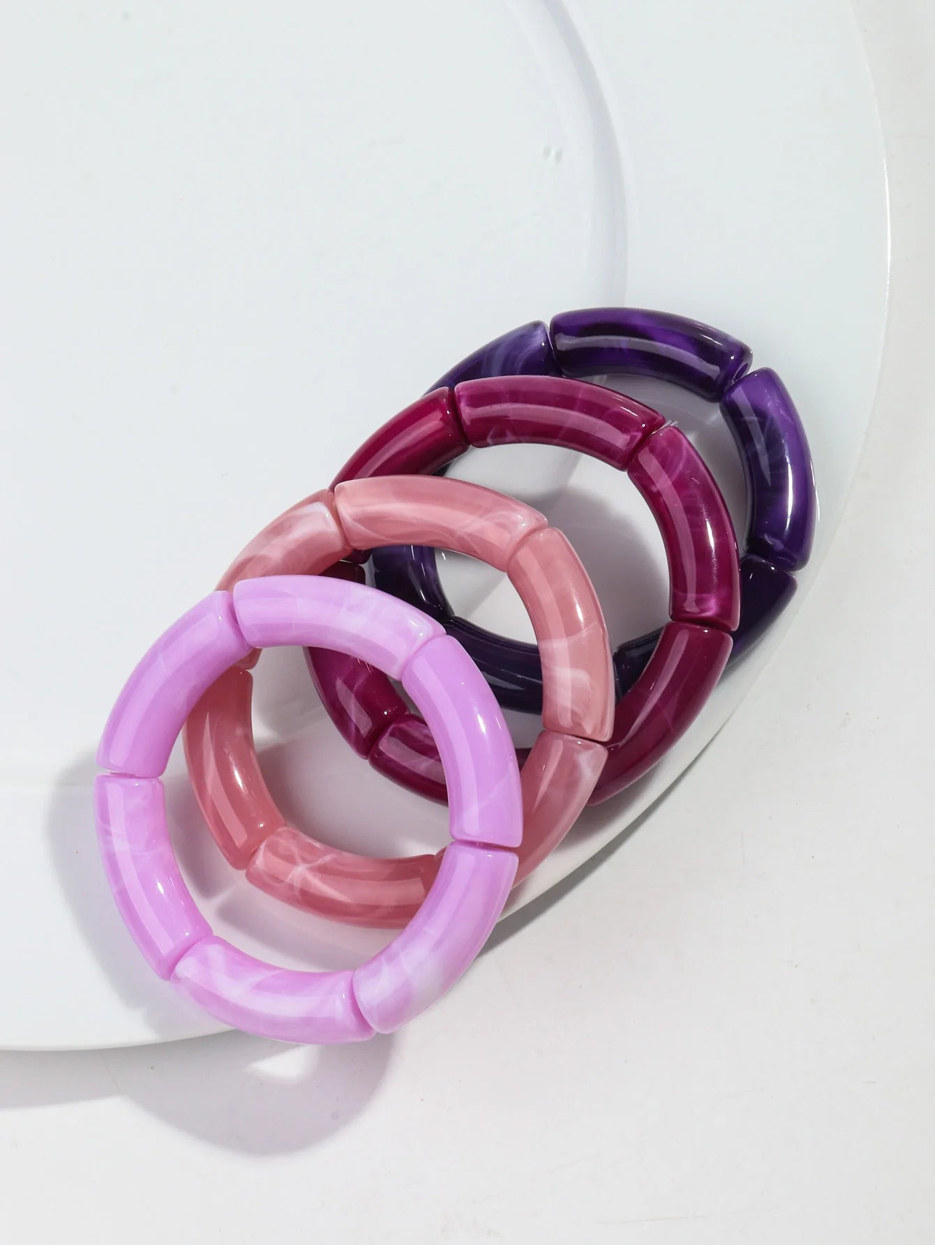 New Bamboo Tube Acrylic Stack Elastic Bracelets set for Women Men Vintage 4pcs Chunky Big Elbow Beaded Cuff Bangle Boho Jewelry
