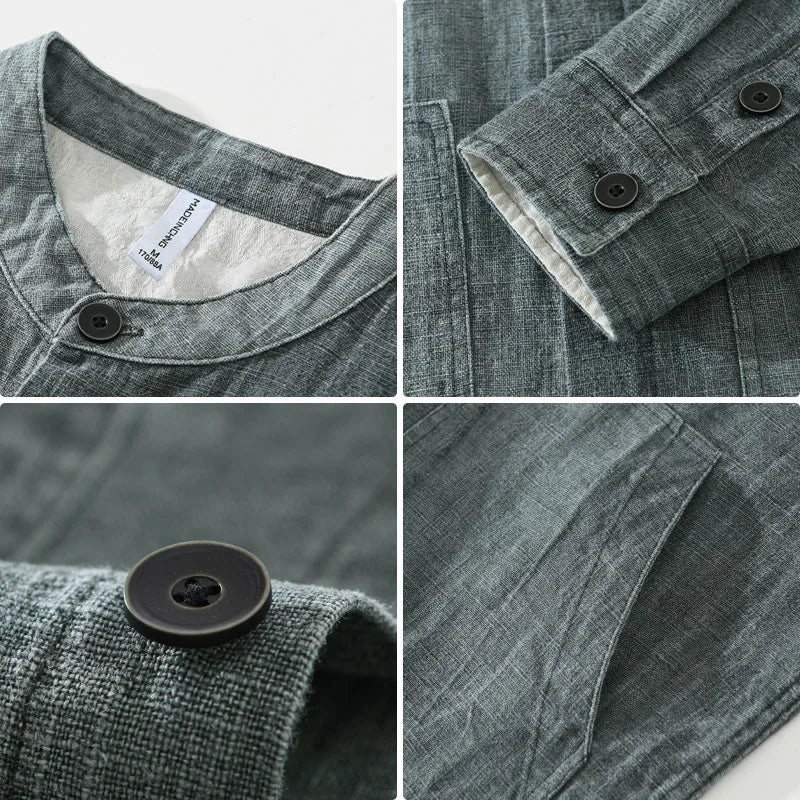 Japanese Vintage Jackets for Men Autumn New Man Jackets Solid Loose Stand Collar Button Cotton Linen Jacket Casual Mens Clothing