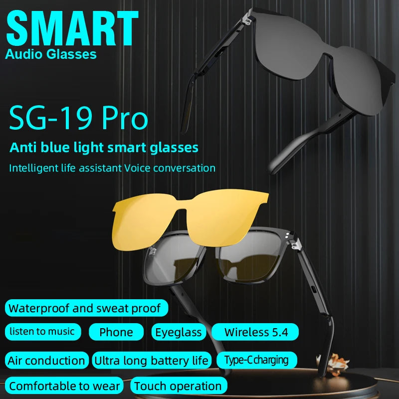 2025 New SG-19 Pro Smart Glasses Bluetooth Glasses Magnetic Polarized Night Vision Lenses Anti Blue Light Glasses Sunglasses