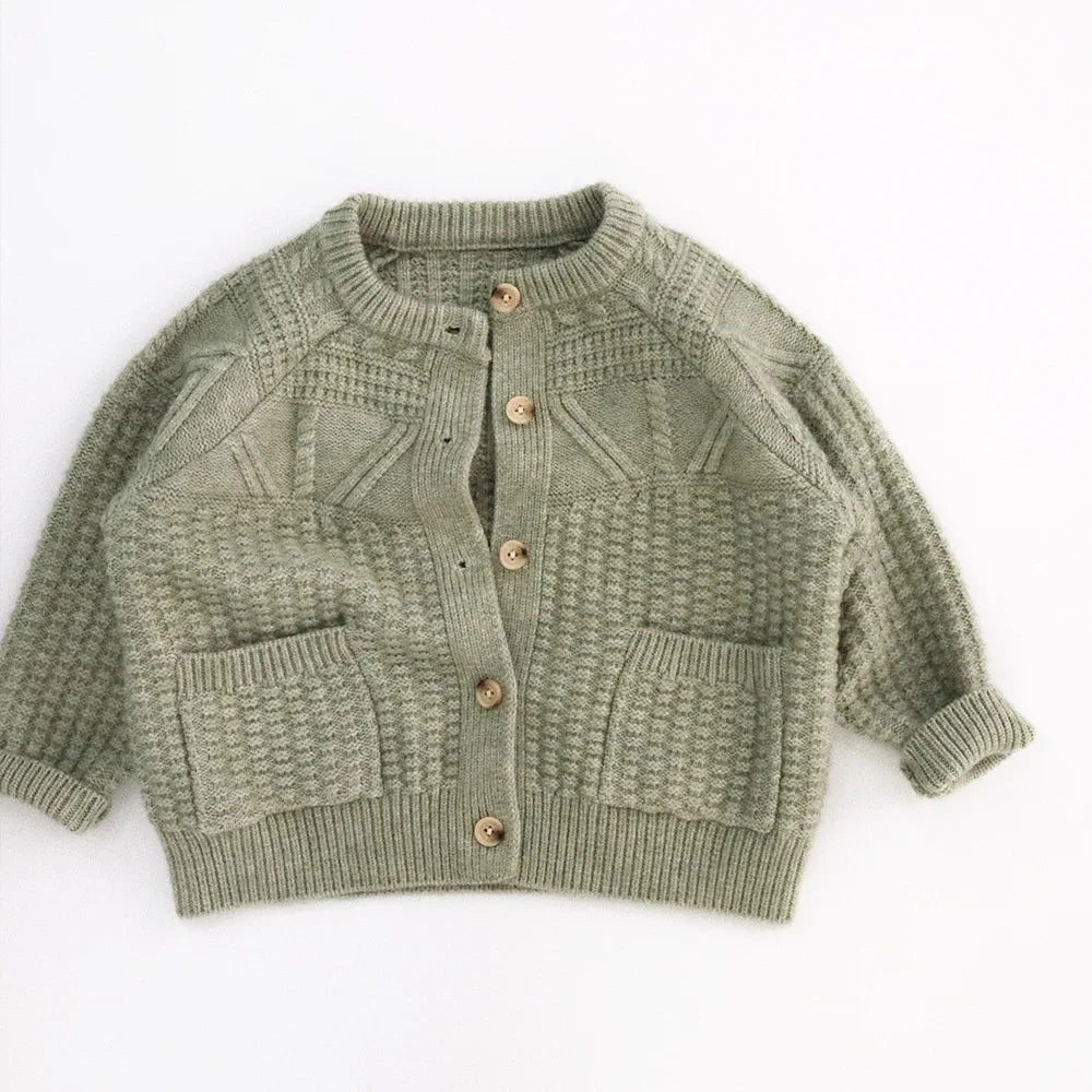 Toddler Kids Clothes1-6Y Boys Clothing Knitted Girls Cardigan Textured Knit Design Pocket Detail Soft Warm Casual Autumn Winter