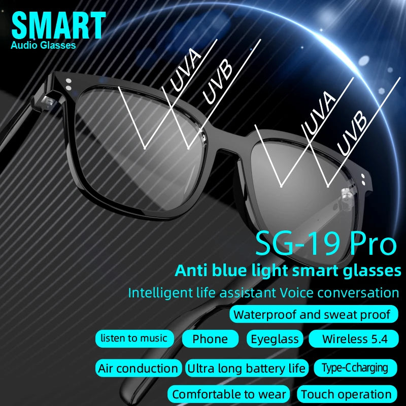 2025 New SG-19 Pro Smart Glasses Bluetooth Glasses Magnetic Polarized Night Vision Lenses Anti Blue Light Glasses Sunglasses