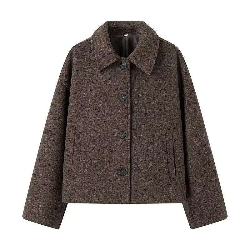 Woolen Women's Jacket Elegant Loose Long Sleeve Turndown Single Breasted Female Overcoat 2024 Winter Fashion Casual Lady Coat