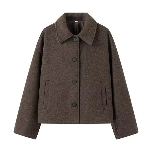 Woolen Women's Jacket Elegant Loose Long Sleeve Turndown Single Breasted Female Overcoat 2024 Winter Fashion Casual Lady Coat