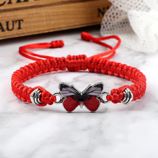 Red Butterfly Charm Bracelet Handmade Braided Rope Thread Fashion Adjustable Bracelets&Bangles Women Lucky Jewelry Friends Gift